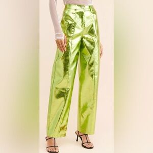 Metallic Straight-Leg Pants in Green